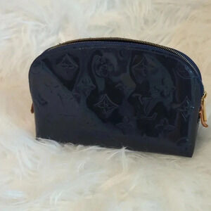 Auth Louis Vuitton Monogram Vernis Pochette Cosmetic Pouch Blue M90052 LV K9634